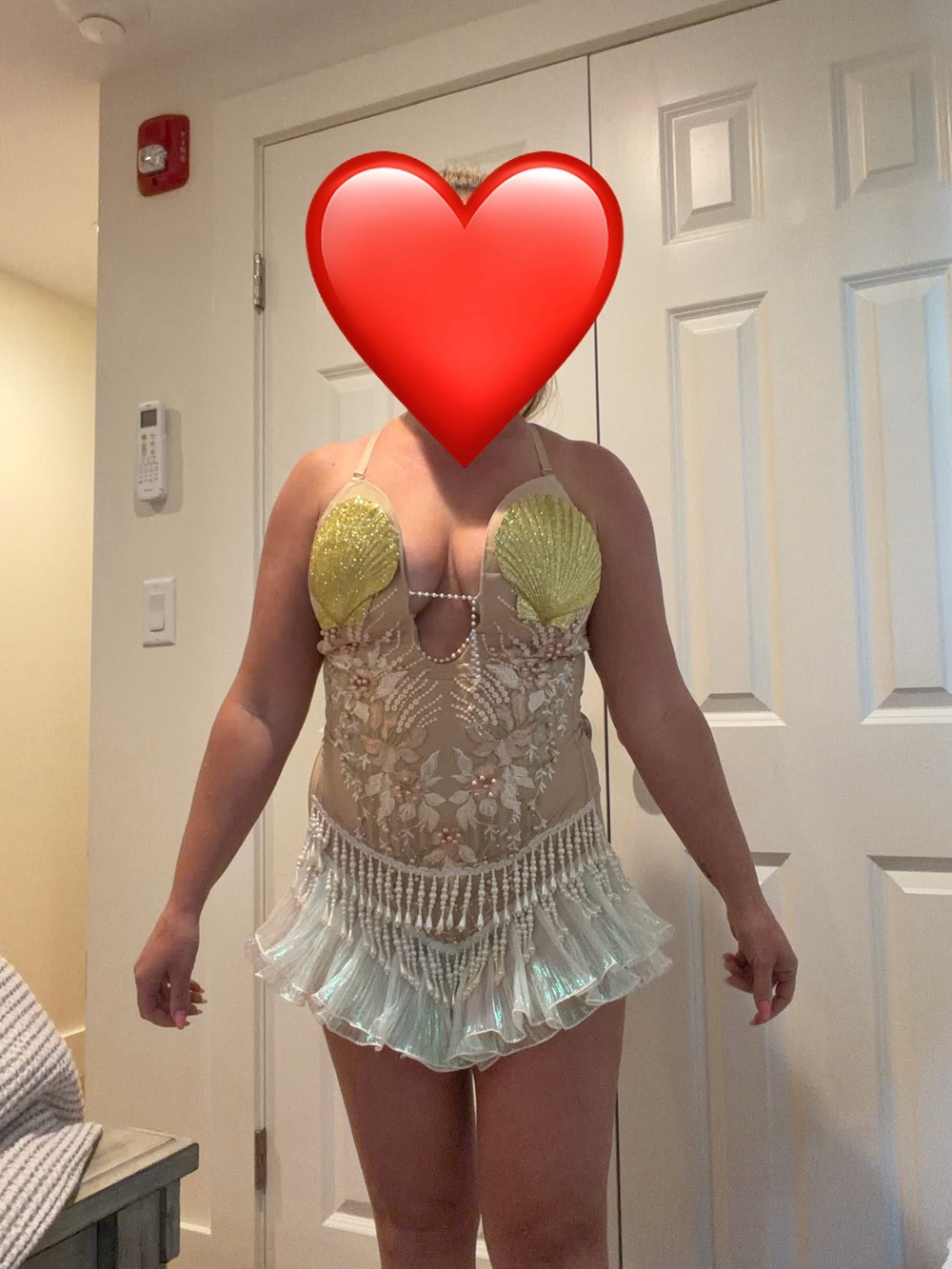 Iridescent Shell Bodysuit with Pearl Fringe